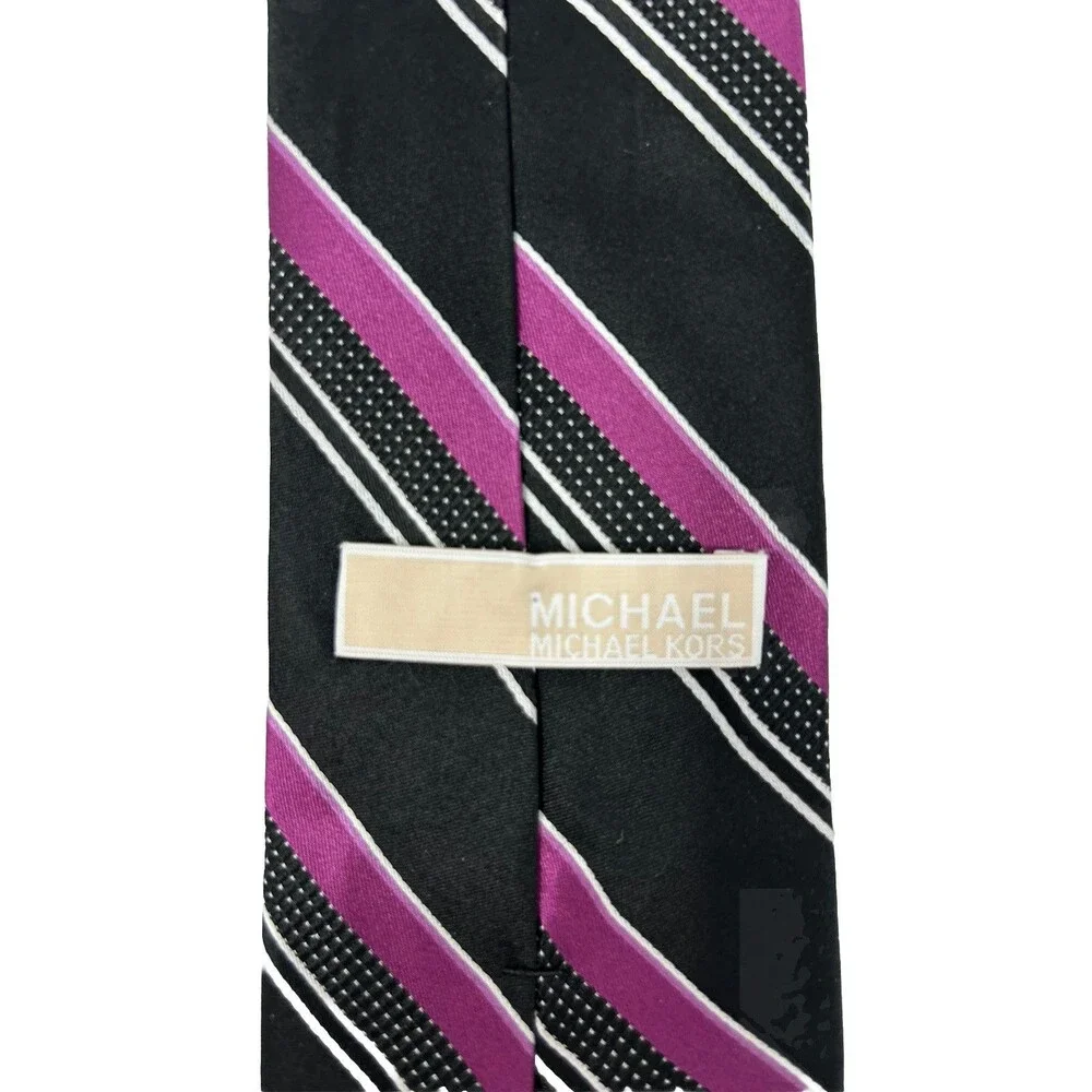 Michael Kors Black‎ Purple Striped 100% Silk Necktie 59.5” X 3.5”